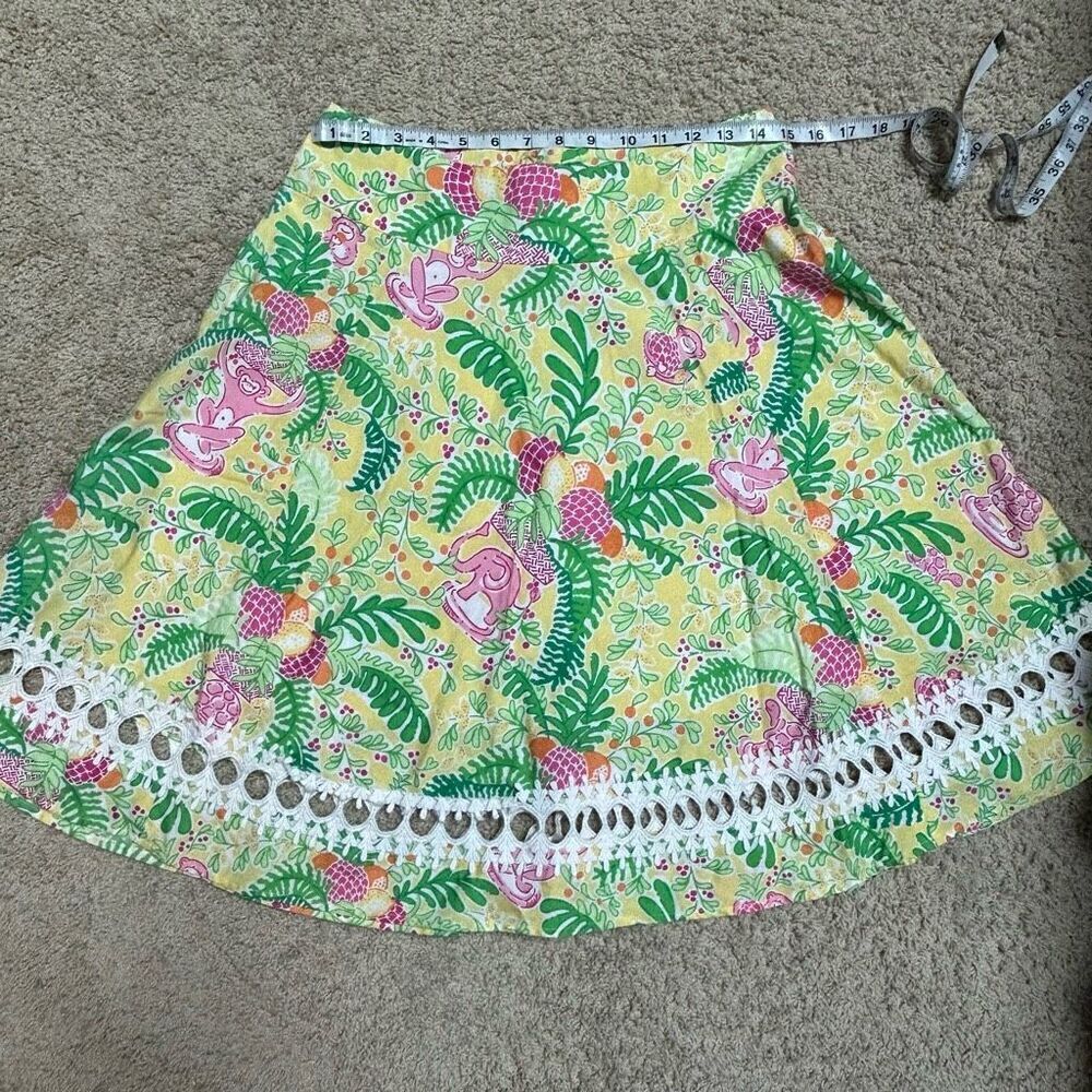Lilly Pulitzer Yellow Tropical Monkey Elephant Pineapple Eyelet Skirt Size 4